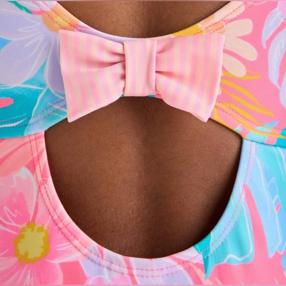 Girls Tropical Blooms Floral One Piece Swimsuit  S(6/7)